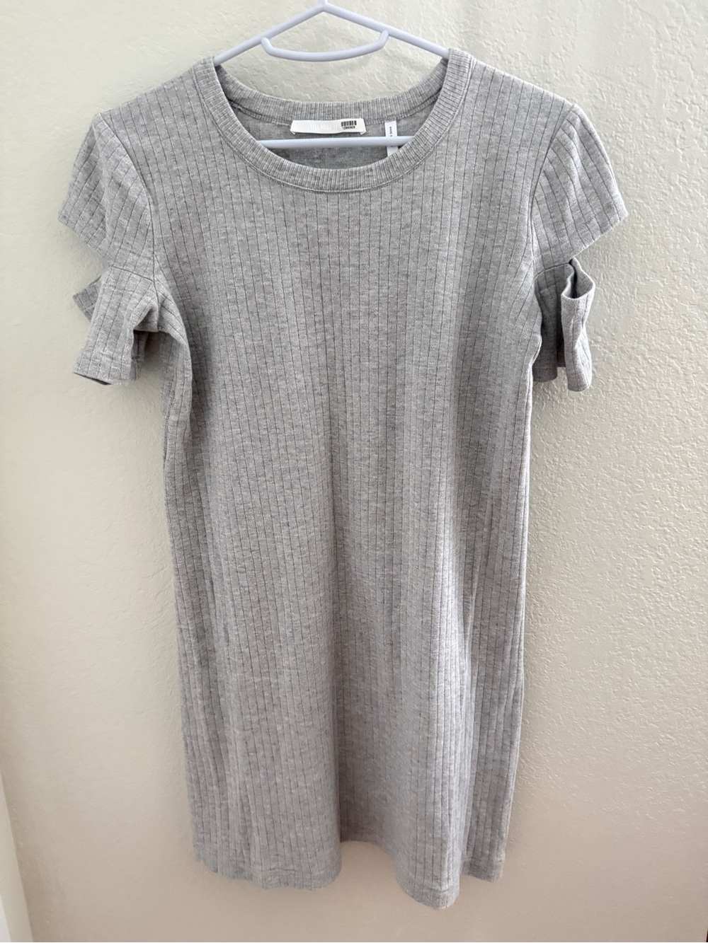 (NWOT) Helmet Lang Women’s Short-Sleeve Ribbed Midi Dress in Light Gray
